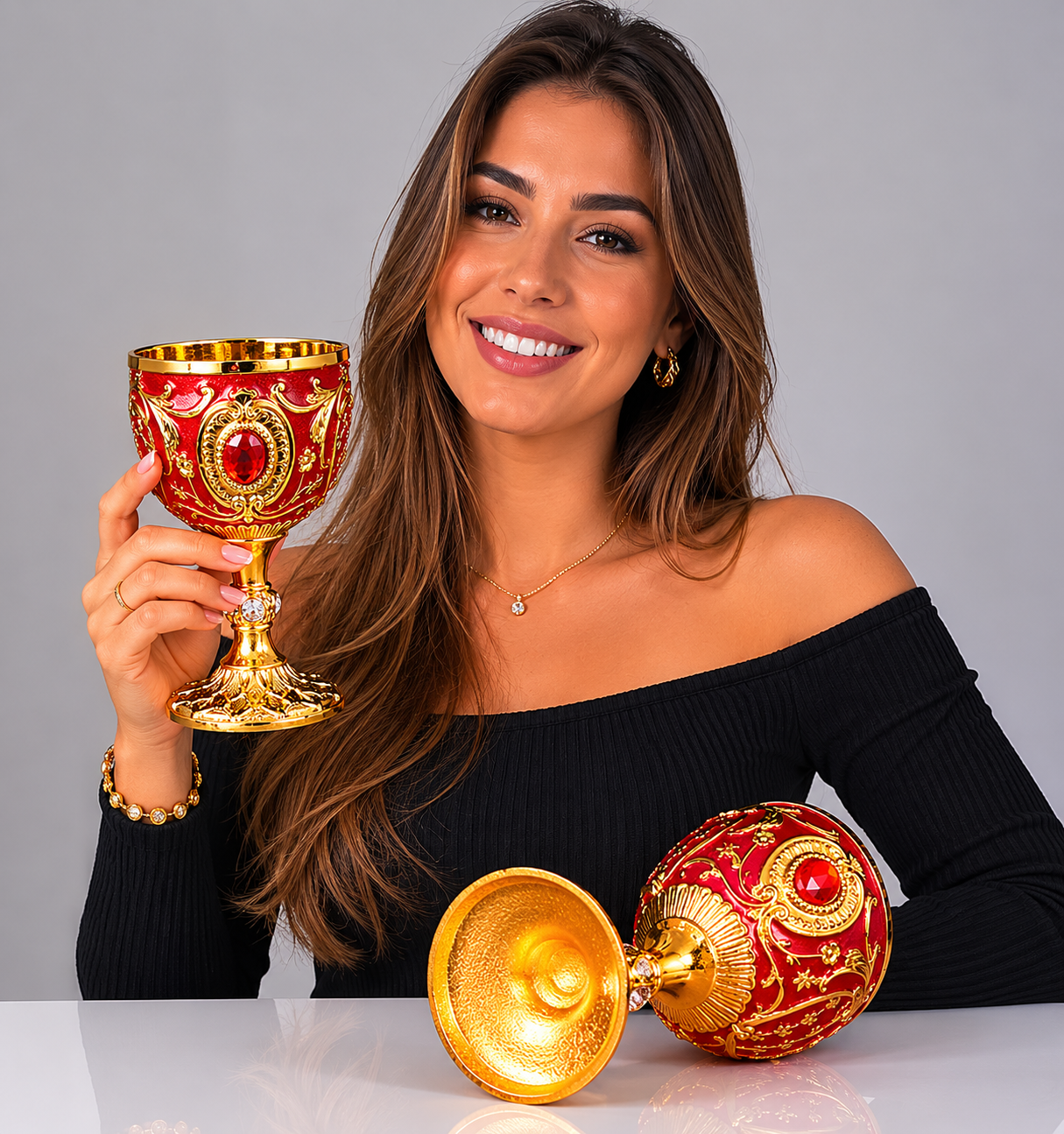 Royal Red &amp; Gold Ornate Goblet Set