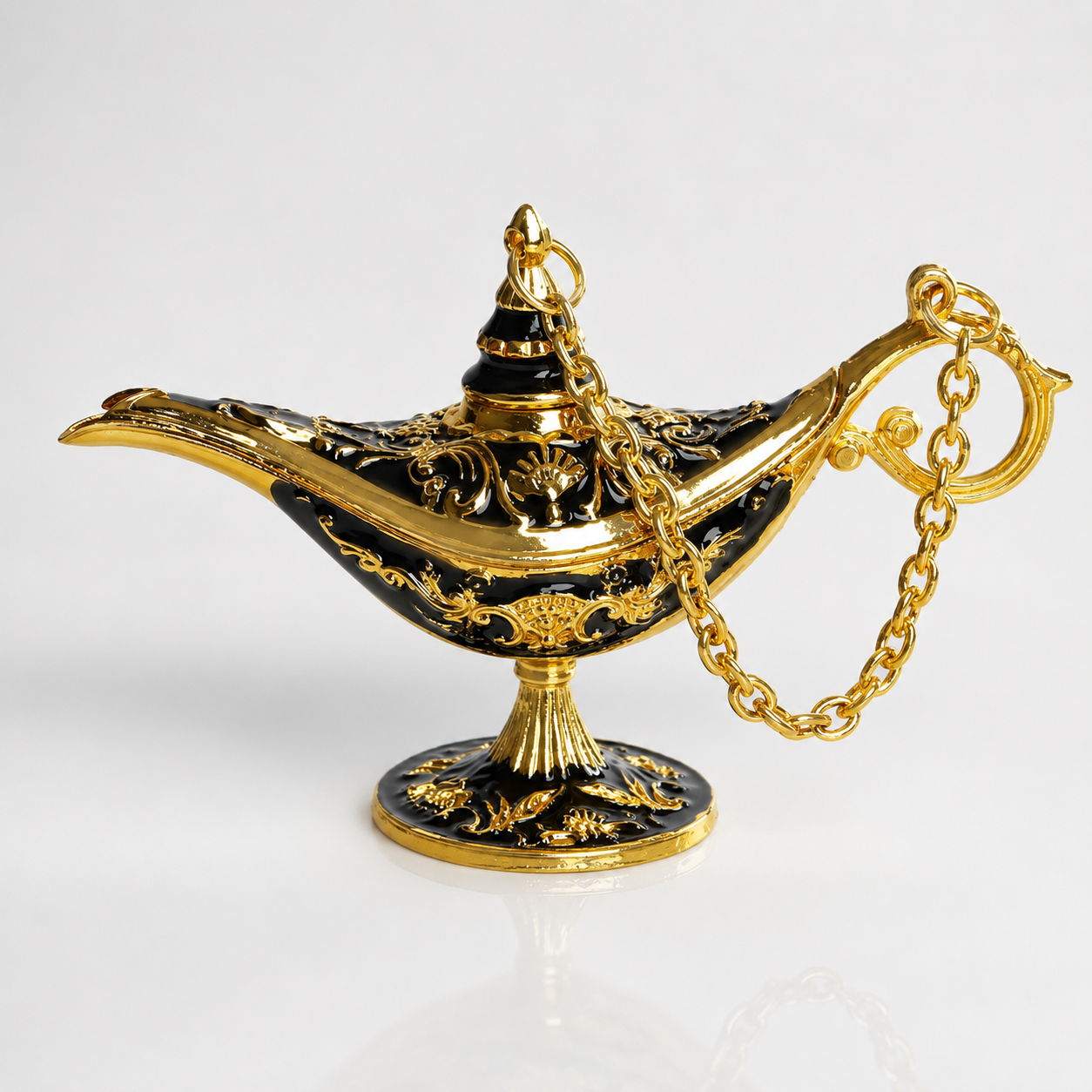 Ornate Black &amp; Gold Aladdin Lamp Decor