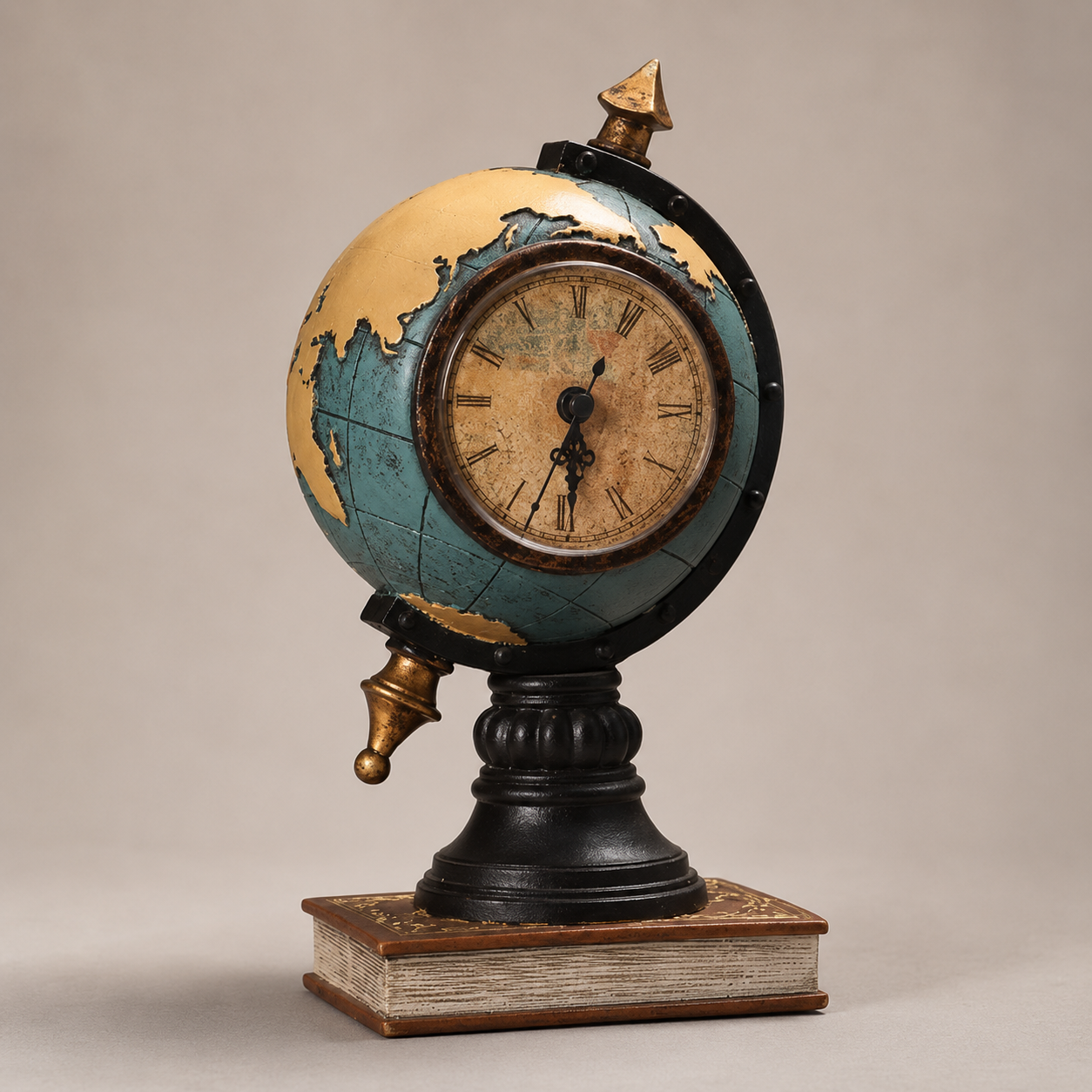 Vintage Globe Desk Clock Decor